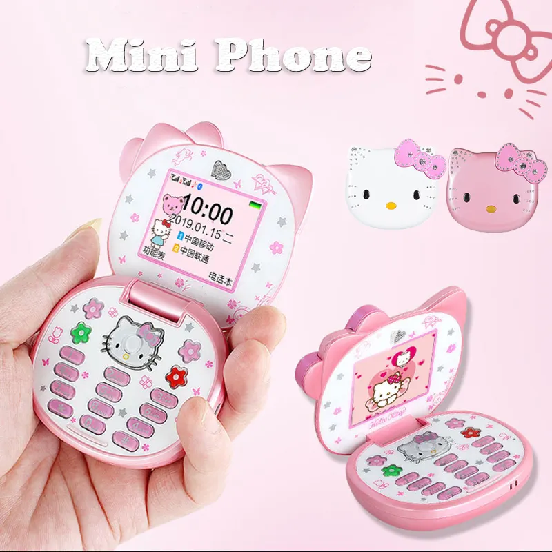 Cute Mini Girl Mobile Phone Quad Band Flip Cartoon Unlocked Kids Children Dual Sim CellPhone