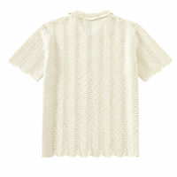 Kemeja Rajut Pria Katun Custom dengan Jahitan Gelombang Terbuka dan Kancing, Warna Ivory, OEM ODM Knitwear