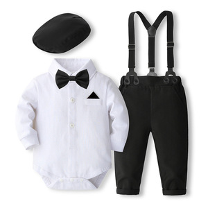 Combinaison rouge pour bébé garçon + pantalon à bretelles vert avec nœud papillon, ensemble <span class=keywords><strong>cadeau</strong></span> de Noël, 0-24 <span class=keywords><strong>mois</strong></span> - Product Image 4