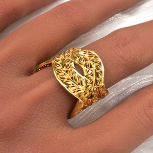 Magnifique bague de fiançailles en cuivre plaqué or 18 carats, motif floral, style filigrane ancien, en forme de feuille ouverte, pour femme - Product Image 2