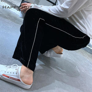 แฮปปี้ฮัทกางเกงขายาวผ้ากำมะหยี่สำหรับผู้หญิงขนาดพลัสเอวยางยืดกางเกงลำลองสีดำ N6512 - Product Image 1