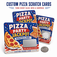 Cartes à gratter personnalisées pour pizzas avec impression de données variables sécurisées, coupons de jackpot pour promotions à emporter et récompenses de fidélité client