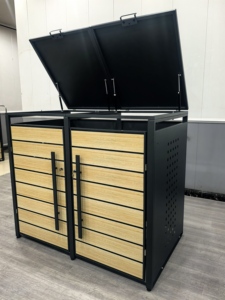 Nguồn Nhà Sản Xuất Thùng Rác Hộp 2 Thùng Thép Mạ Kẽm Bánh Xe <span class=keywords><strong>Bin</strong></span> Bìa - Product Image 3