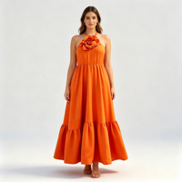 Robe longue maxi sans manches à fleurs 3D pour femme, avec volants, idéale pour l'été, la plage, les vacances, décontractée, fluide, ODMOEM
