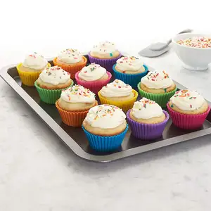 Molde de silicone em formato de redondo 12 pçs/set, moldes de decoração de bolo, muffin, cupcake, utensílios de cozinha para cozinhar