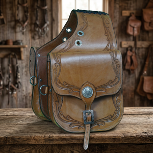 Sac de selle en cuir véritable sculpté à la main pour chevaux western et motos, personnalisable avec accessoires en acier inoxydable et logo - Product Image 3