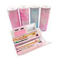 Trousse à crayons et de dessins animés pour enfants, pochette transparente en sable mouvant, trousse d'écriture pour élèves du primaire