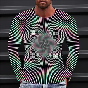 Футболка мужская с круглым вырезом, Уличная Повседневная тенниска с 3D-принтом оптической иллюзии, модная дизайнерская рубашка с длинным рукавом, в винтажном стиле