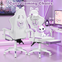 Chaise de bureau ergonomique avec oreilles de chat, coussin lombaire en forme de patte de chat, violet et blanc, pour le gaming