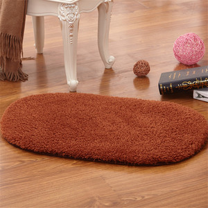 Tapis de bain ovale en peluche, couleur unie, fibre de polyester, antidérapant, pour chambre à coucher, salon, bureau - Product Image 3