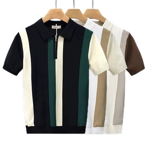 <span class=keywords><strong>T</strong></span>-<span class=keywords><strong>shirt</strong></span> décontracté ample à manches courtes pour <span class=keywords><strong>homme</strong></span> en coton/élasthanne tricoté uni respirant avec boutons et col rond, 180g, logo au dos - Product Image 1