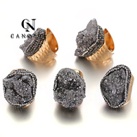 Micro incrustation irrégulière en pierre de Quartz Druzy, bague ouverte pour femmes, plaqué or, bagues Boho, bijoux