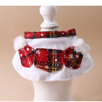 Ensemble collier et cape de Noël pour animaux de compagnie, motif écossais, avec patch en peluche Père Noël et garniture en forme de bonbon, sangle élastique sous le menton, pour chat, chaton, petit chiot et chien