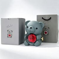 Boîte à bijoux en acrylique ronde avec ours en peluche de 15 cm et fleur éternelle, rose préservée et ours rotatif, coffret cadeau Saint-Valentin