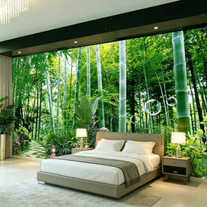 Papier peint mural 3D auto-adhésif personnalisé Forêt <span class=keywords><strong>de</strong></span> bambou petite route, non-tissé, pour salon, canapé, chambre, fond <span class=keywords><strong>de</strong></span> té<span class=keywords><strong>l</strong></span>évision - Product Image 2