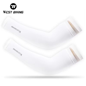 OUEST VÉLO OEM/ODM En Gros Chine Usine UV Protection Glace Soie Bras Manches Respirant Confortable <span class=keywords><strong>Lycra</strong></span> Blanc Manchon de Cyclisme - Product Image 1