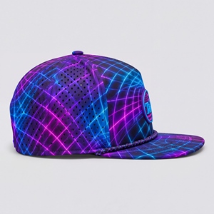 Casquette de golf Cyber Neon Grid Rose Bleu Imperméable avec Patch PVC et Cordon, Snapback 5 Panneaux Perforée Respirante Streetwear Homme Femme - Product Image 5