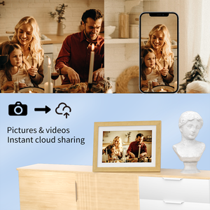 โบรชัวร์การ์ดอวยพรวิดีโอดิจิตอลอัตโนมัติขนาด10.1นิ้วของขวัญวันคริสต์มาสกรอบรูปไม้ WiFi สำหรับงานแต่งงานธุรกิจ - Product Image 5