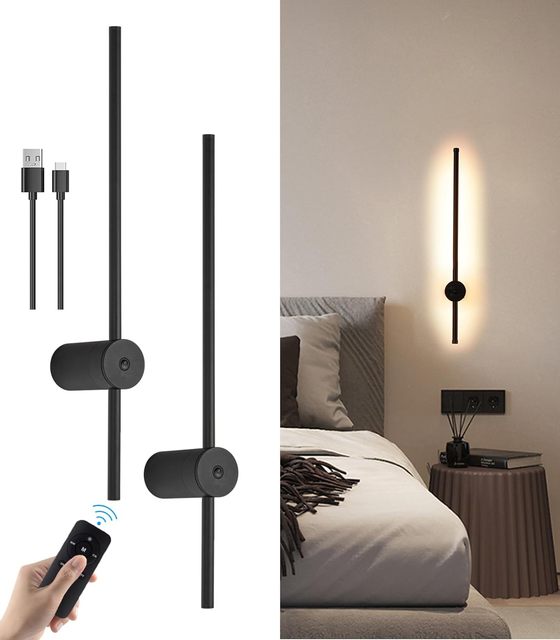 Decoration for Living Room and Bedroom Indoor Lights Battery Operated USB Cordless 2 Pack Rechargeable LED Wall Lights Sconces