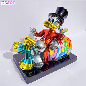 Estatua de Tío Pato McDuck Millonario, Adorno de Pato McDuck con Bolsas de Dinero, Escultura Pop Art, Cromado Dulce, Estatua Hecha a Medida - Product Image 2