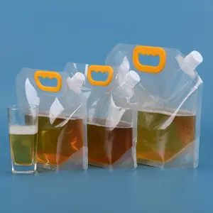 Custom 1.5L 2.5L 5L Plastic Liquid Packaging Bag Stand Up Beer Spout Pouch With Handle