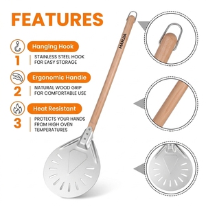 <span class=keywords><strong>Pala</strong></span> <span class=keywords><strong>para</strong></span> <span class=keywords><strong>Pizza</strong></span> Redonda de Aluminio Perforado OEM ODM, Desmontable, Desechable, con Mango de Madera, 7, 8, 9, 10 Pulgadas - Product Image 5