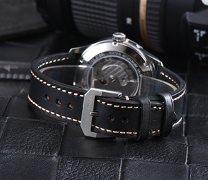 Montre automatique mécanique pour homme <span class=keywords><strong>Parnis</strong></span>, nouvelle, 42 mm, réserve de marche, bracelet en cuir noir, cadran analogique, montres-bracelets pour homme, Reloj Hombre - Product Image 5