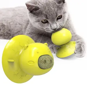 흡입 컵이있는 고무 애완 동물 장난감 개박하 쿠키와 대화 형 고양이 물린 장난감 개 씹는 칫솔 치아 청소 장난감