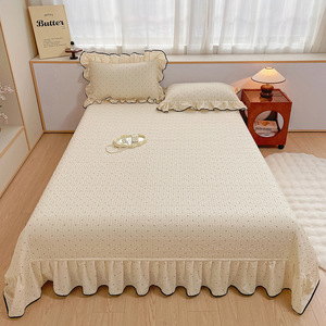 Nouvel ensemble <span class=keywords><strong>de</strong></span> literie quatre pièces moderne en <span class=keywords><strong>polyester</strong></span> à volants et pois, lavé et doux, avec fonctionnalité chaleur douce pour la peau, collection Printemps-Été 2026 - Product Image 5
