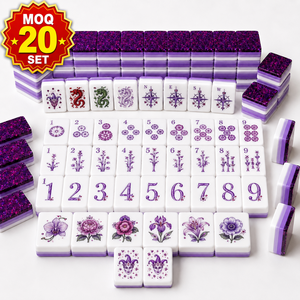 Ensemble de tuiles de mahjong de luxe personnalisées en gros, couleur violet pailleté, ensemble de mahjong américain floral de qualité supérieure pour cadeaux - Product Image 1