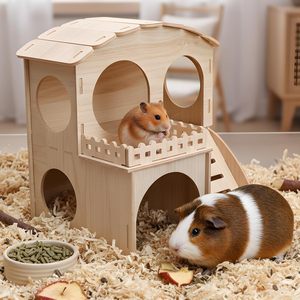 Casa de Madera de Doble Capa para Cobayas con Rampa y Plataforma para Hámsteres - Product Image 2