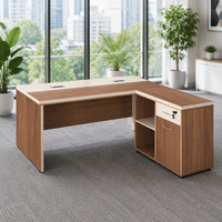 Bureau de direction en L avec retour latéral, finition grain de bois, armoire de bureau verrouillable, panneau pour poste de travail de direction, taille personnalisée et kit de serrures