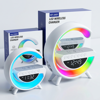 2026 <strong>Best</strong> Sale G Shape RGB Bluetooth Speaker Wireless Charger Alarm Clock FM Radio LED Night <strong>Light</strong> for Bedroom Home Wholesale