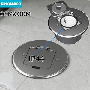 SINOAMIGO Enchufe de suelo redondo empotrable con doble tapa abatible, placa de latón, toma eléctrica de suelo con receptáculo - Product Image 2