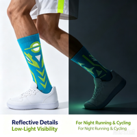 Chaussettes de sport respirantes en maille multicolores, réfléchissantes, à motif géométrique jacquard, avec bord côtelé extensible, logo personnalisé