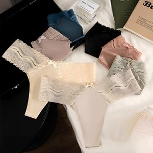 Culotte string en dentelle pour femme, douce, sans couture, en soie glacée, sexy, confortable, taille basse, tendance - Product Image 1