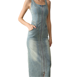 Nuevo <span class=keywords><strong>Vestido</strong></span> <span class=keywords><strong>vaquero</strong></span> de verano personalizado para <span class=keywords><strong>mujer</strong></span>, moda informal, ajustado, Vintage, lavado sucio, <span class=keywords><strong>vestido</strong></span> general para <span class=keywords><strong>mujer</strong></span> - Product Image 5