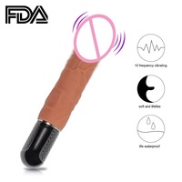 Dildo vibrant étanche à piles D6, 10 fréquences, réaliste, jouet intime manuel pour adultes