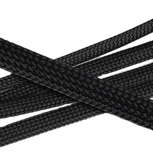 Black PET Expandable Braided Sleeve For Cable Insulation
