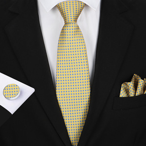 Conjunto de <span class=keywords><strong>Corbata</strong></span> para Hombre al por Mayor, Color <span class=keywords><strong>Azul</strong></span> <span class=keywords><strong>Marino</strong></span>, Dorado y Amarillo, <span class=keywords><strong>con</strong></span> Pañuelo de Bolsillo, <span class=keywords><strong>Corbata</strong></span> de Seda <span class=keywords><strong>con</strong></span> Estampado Floral y Gemelos para Hombre - Product Image 4