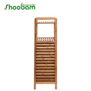 Étagère en bambou avec <span class=keywords><strong>panier</strong></span> à linge et sacs coulissants amovibles N Étagère Organisateur de linge en bambou - Product Image 4