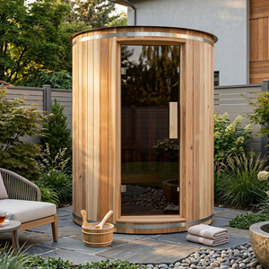 Sauna Exterior de Madera para 3-4 Personas con Estufa Harvia, Techo Acrílico Impermeable y Terapia de Luz LED de Color - Product Image 2