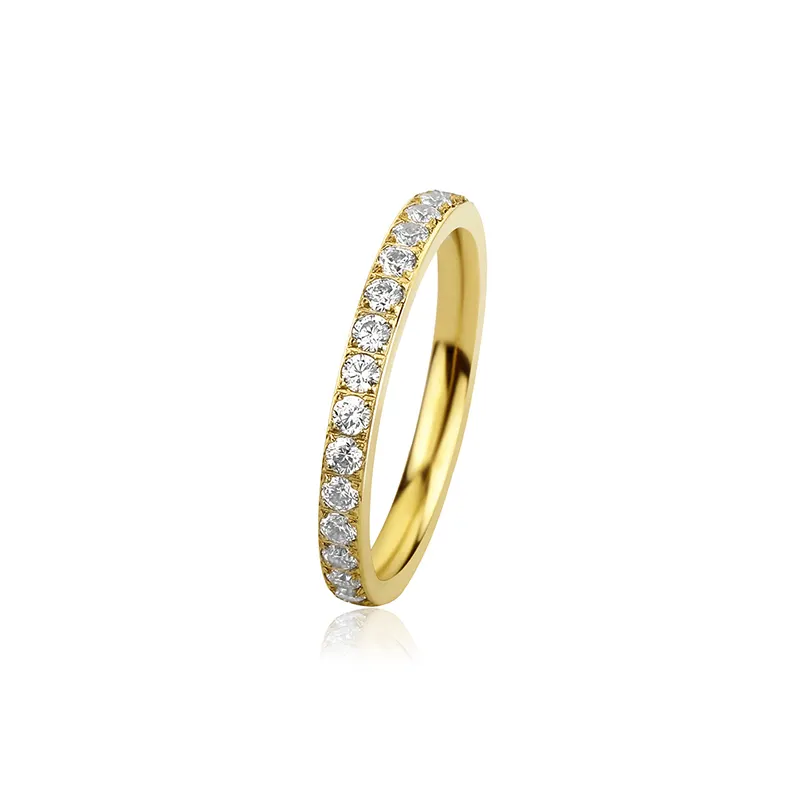 Blues RTS nuovo design inserto in lega di rame placcato in oro una fila anelli di cristallo di <span class=keywords><strong>zircone</strong></span> ghiacciato per gioielli da sposa da donna