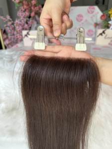 <span class=keywords><strong>Capelli</strong></span> vergini europei 5x5 chiusura a Base di seta morbido marrone scuro Topper a 130% densità per le donne che integrano il sistema 5x5 Mesh - Product Image 5