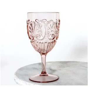 Verres à vin roses Verre à vin en plastique incassable-Design élégant de scollop à l'extérieur pour les tasses à vin Incassable Recyclable