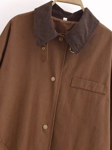 SHENZHU femmes 2024 nouvelle mode Joker effet <span class=keywords><strong>ciré</strong></span> Long <span class=keywords><strong>Trench</strong></span> manteau rétro à manches longues poche femmes manteau Chic manteau - Product Image 3