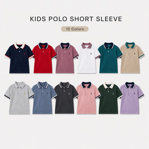 Polo Premium para Niños, Color <span class=keywords><strong>Crema</strong></span> Azul Polvoriento, 200GSM, Logotipo Personalizado ODM, Cuello con Ribete, Proveedor de Ropa Infantil de Lujo - Product Image 2