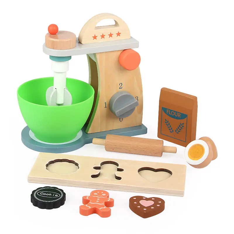 WD20010 New Kitchen Toy Pretend Play Cooking Simulation Educational Toys Mixer Bake Set Wooden Kitchen Blender toy For Kids