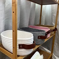 Petit panier tissé KUYUE, mini panier en corde de coton brun, panier décoratif ovale pour jouets, panier tissé pour chien et chat