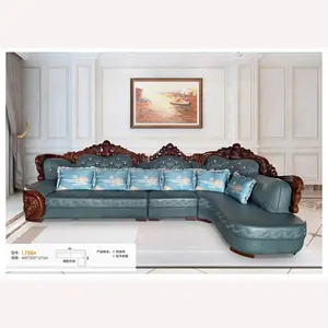 Sofá europeu em tecido grupo novo clássico grande sala de estar sofá americano de madeira maciça luxuoso